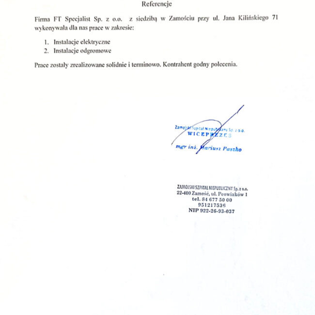 Niepubliczny szpital w Zamosciu